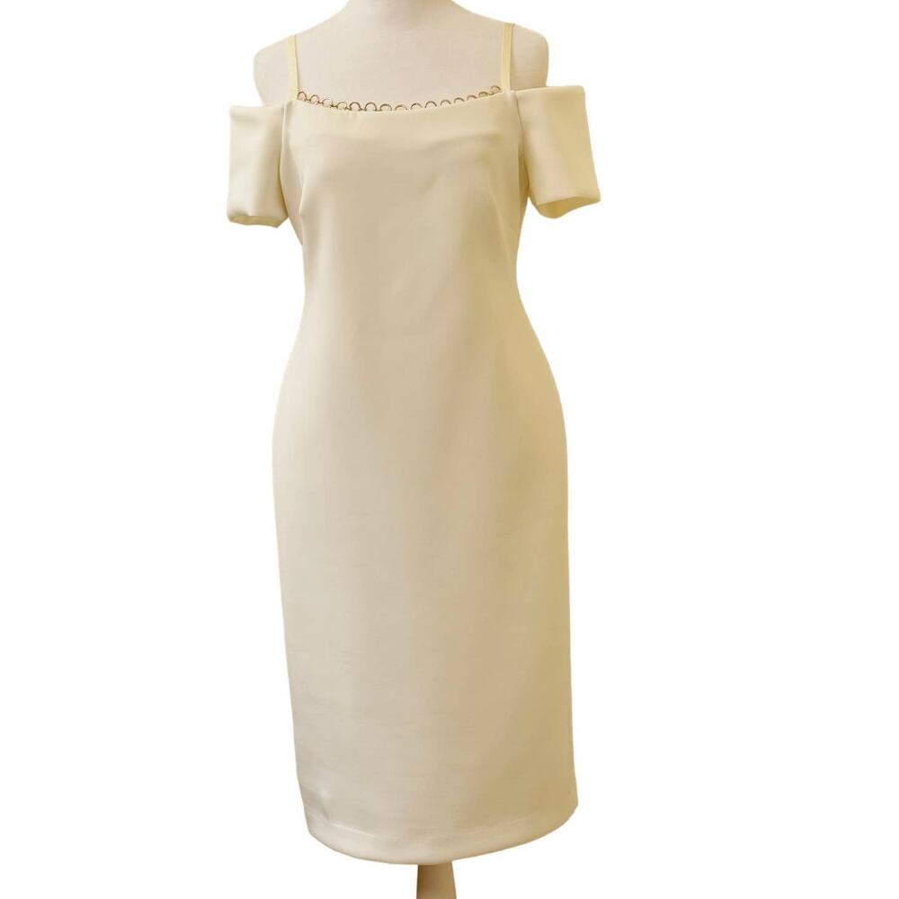 Calvin Klein Ivory Embellished Off the Shoulder Cocktail Sheath Dress Size 2